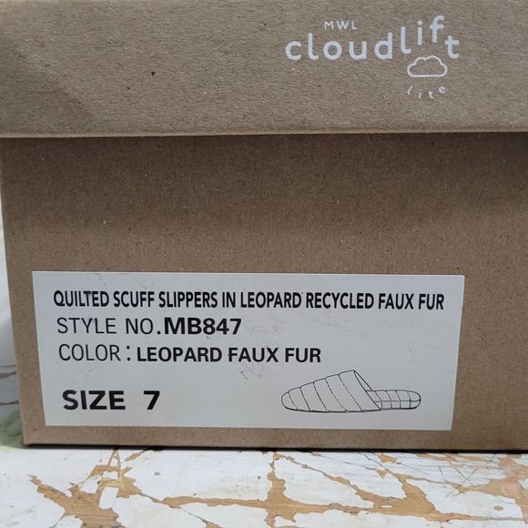 NWB Madewell Slippers Womens 7 Quilted Scuff Slippers Leopard Recycled Faux Fur - Picture 5 of 5